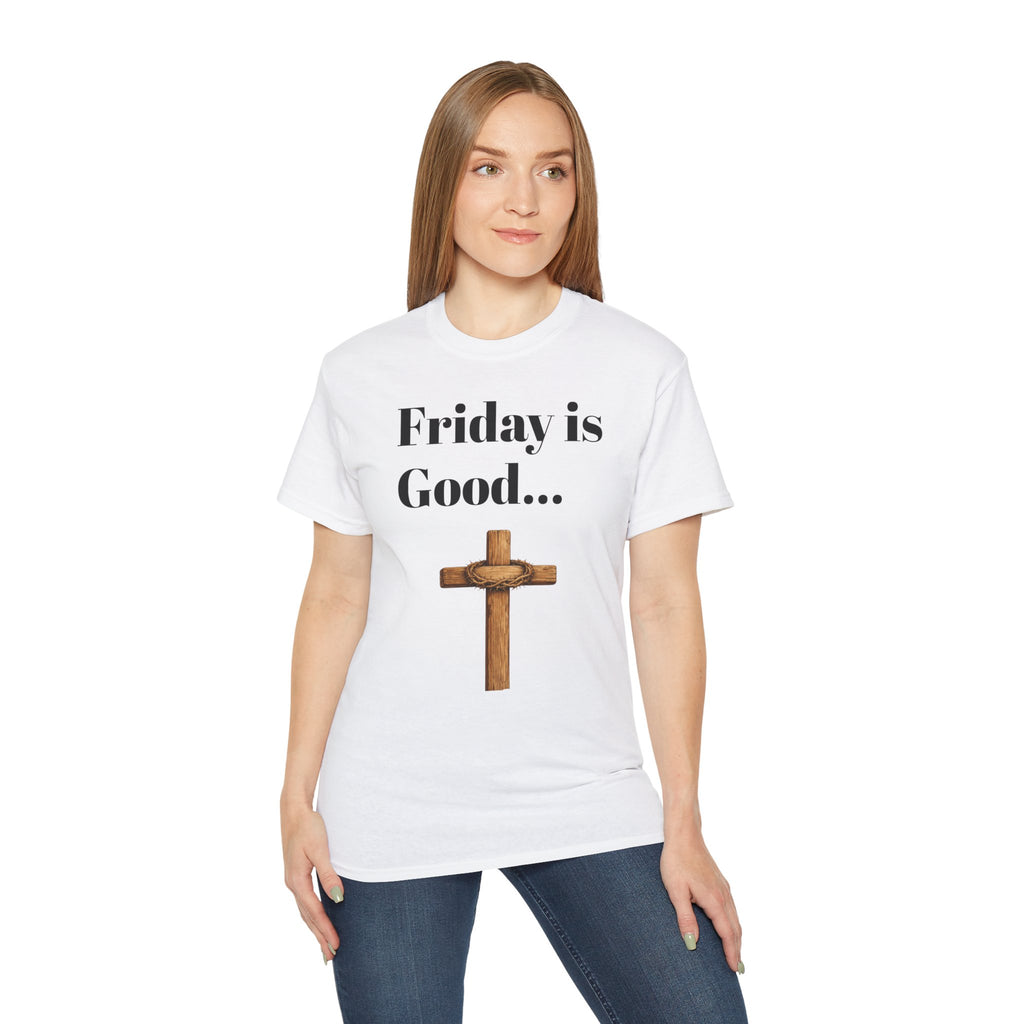 Friday Is Good Cross T‑Shirt — "Because Sunday Is Coming" Easter Christian Tee