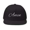 Amen Embroidered Flat Bill Cap — Religious Script Snapback Hat