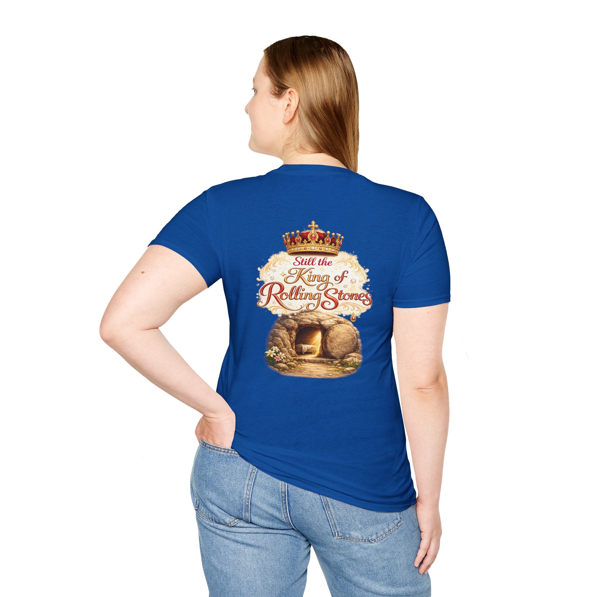 Jesus Cross T-Shirt — “Still the King of Rolling Stones” Religious Christian Tee