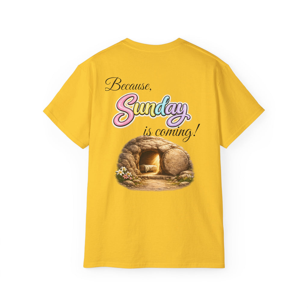 Friday Is Good Cross T‑Shirt — "Because Sunday Is Coming" Easter Christian Tee