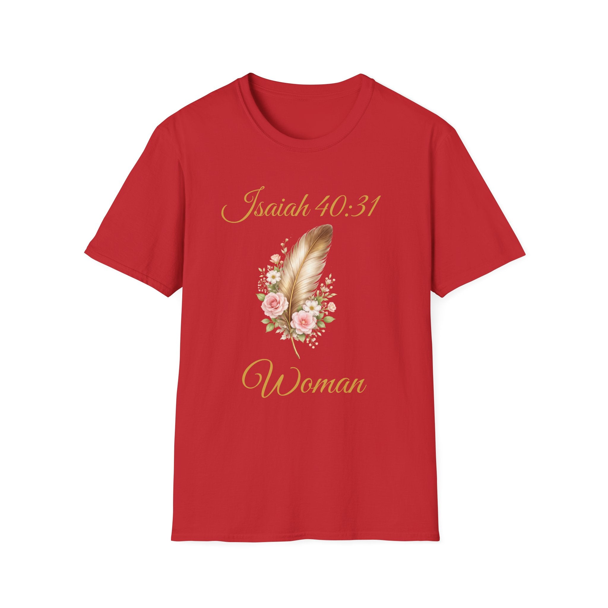 Isaiah 40:31 Woman T-Shirt — Feather & Floral Christian Faith Tee